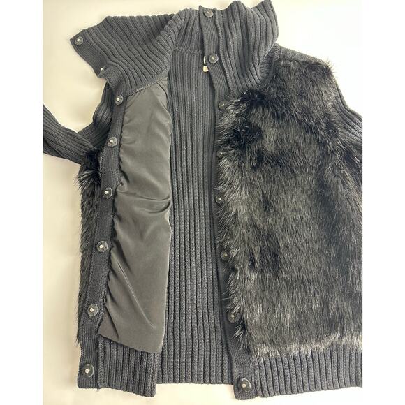 Banana Republic Size Large Black Wool Faux Fur Cardigan Sweater Winter Collared - Picture 9 of 11
